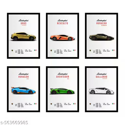 Lamborghini Wall Poster Frames - Pack Of 6